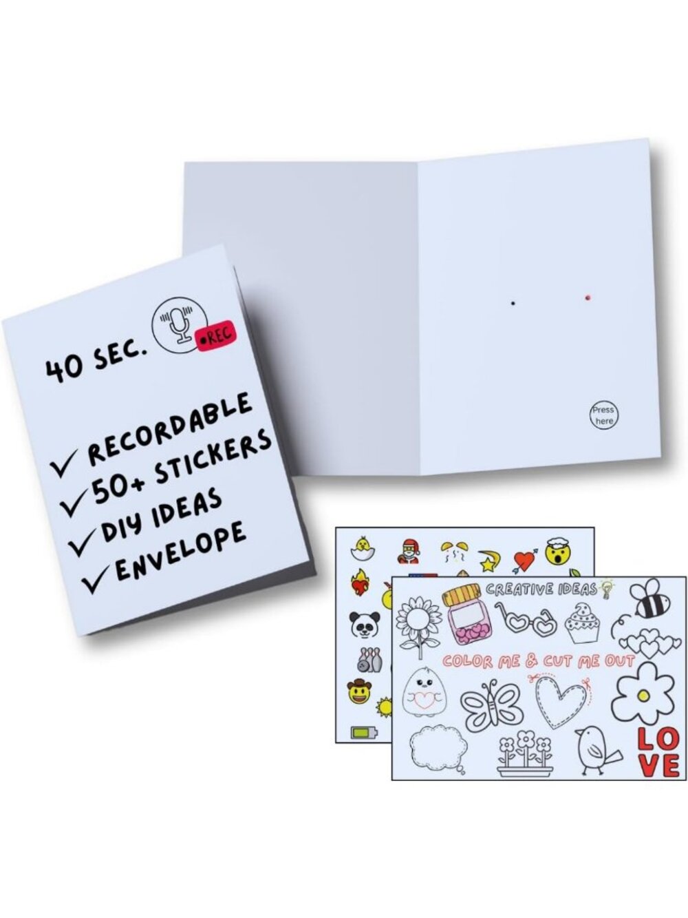 DIY Voice Recordable Greeting Card - 40+ Seconds, Re-Recordable, Blank Card with